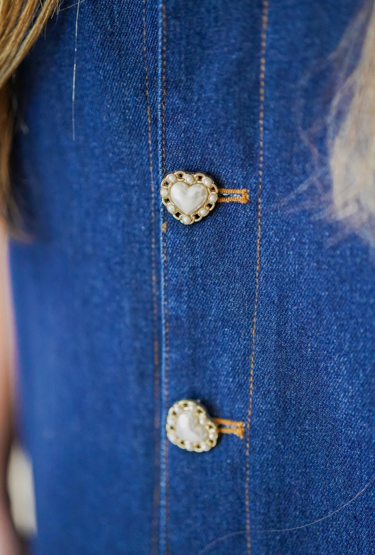Denim Shirt Dress with jeweled heart buttons